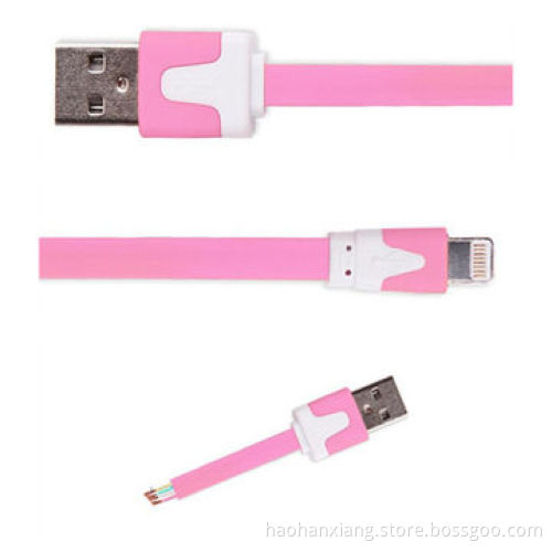 2014 Hot Selling with Ten Colour Flat Female USB to RCA Data Cable for iPhone 5/5S/5C